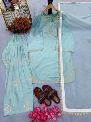 sky blue embroidered patiala suit set 2