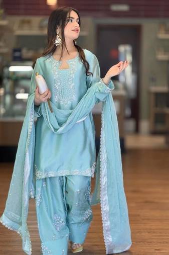 sky blue embroidered patiala suit set