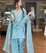 sky blue embroidered patiala suit set