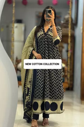 royal blue cotton anarkali set 