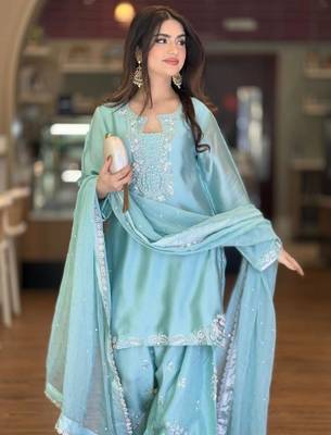 sky blue embroidered patiala suit set 3