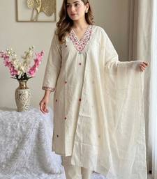 white floral embroidered cotton suit
