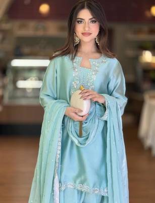 sky blue embroidered patiala suit set 4