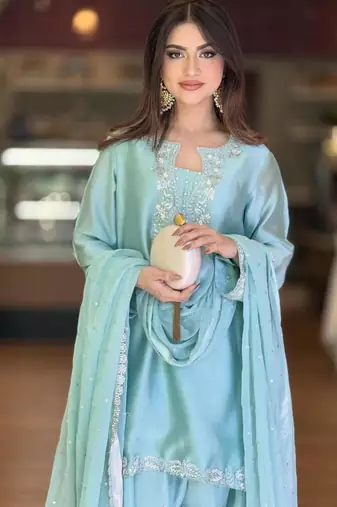 sky blue embroidered patiala suit set