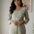 Light olive botanical embroidered kurta with keyhole detail