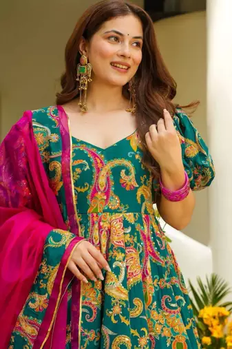 Royal blue velvet tunic with ornate gold tilla borders