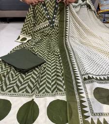 olive green cotton anarkali set 