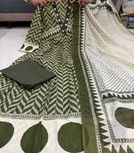 olive green cotton anarkali set 