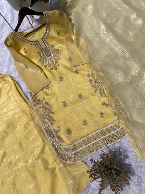 yellow silk blend kurta set  2
