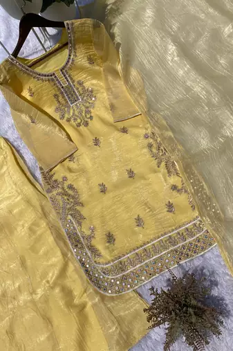 yellow silk blend kurta set 