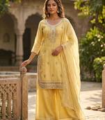yellow silk blend kurta set 