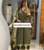 olive green cotton anarkali set 