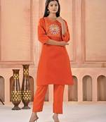 ORANGE kurta set with PRINTED motif
