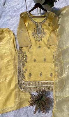 yellow silk blend kurta set  3