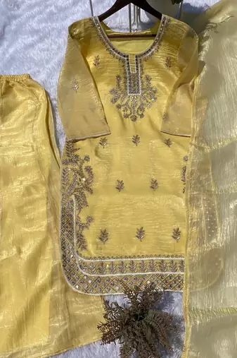 yellow silk blend kurta set 