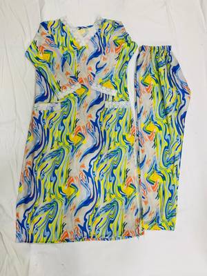 multicolour marble print v-neck kurta set. 2