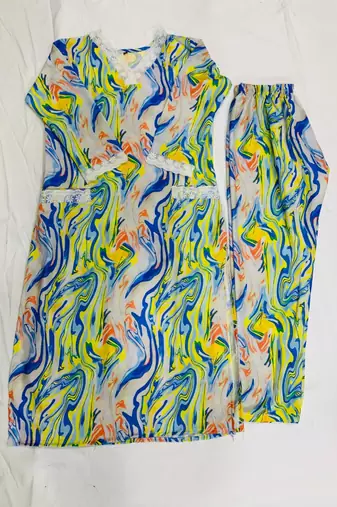 multicolour marble print v-neck kurta set.