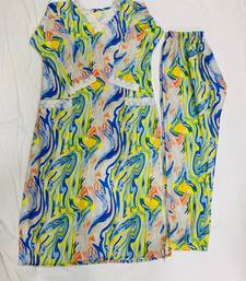 multicolour marble print v-neck kurta set with lace trim