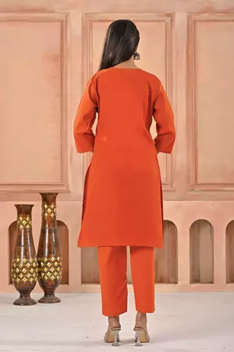 ORANGE kurta set with PRINTED motif