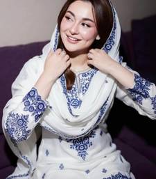 blue embroidered rayon kurta set