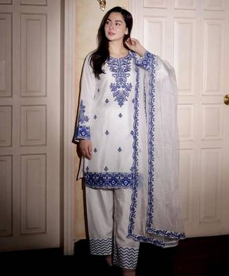 blue embroidered rayon kurta set 4