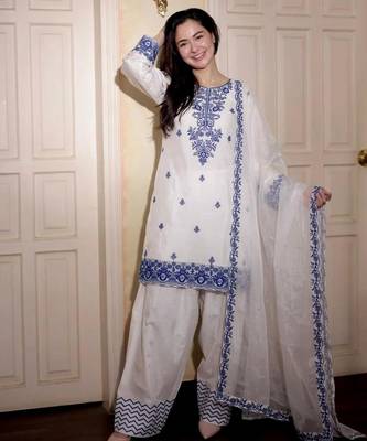 blue embroidered rayon kurta set 1