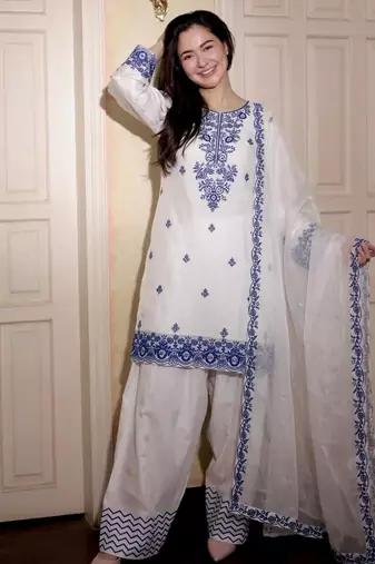 blue embroidered rayon kurta set