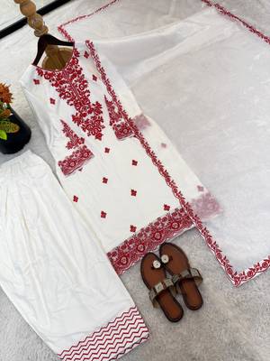 red embrodered organza kurta 2