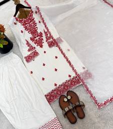 red embrodered organza kurta