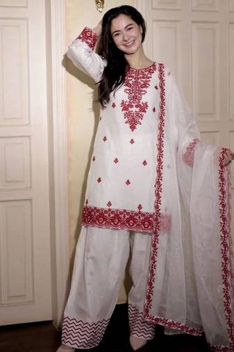red embrodered organza kurta