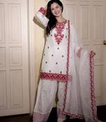 red embrodered organza kurta