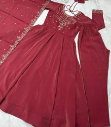 red silk blend anarkali kurta set