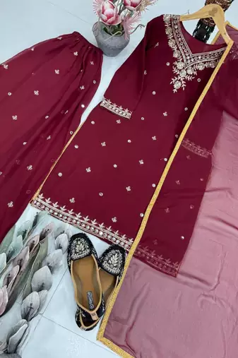 maroon georgette kurta set