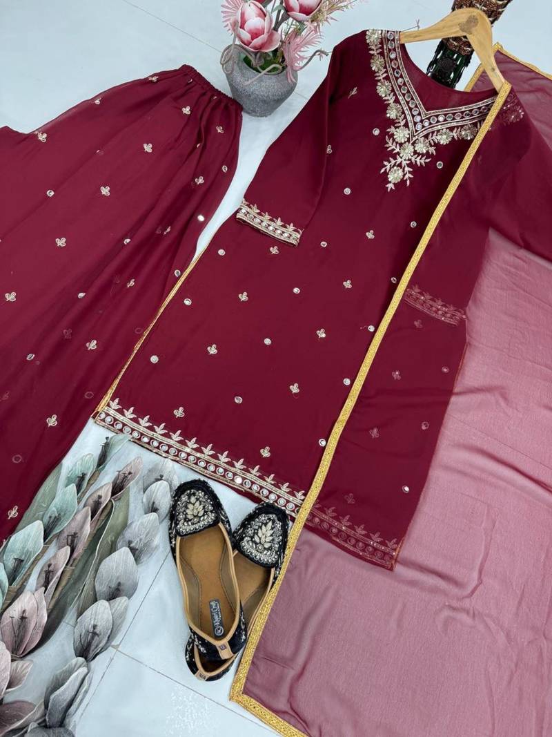 maroon georgette kurta set