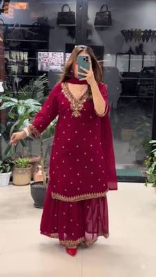 maroon georgette kurta set 1
