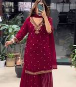 maroon georgette kurta set