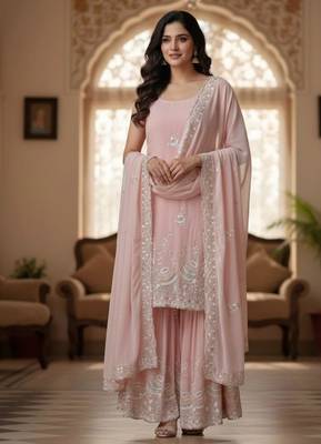 elegant pastel pink embroidered suit set 1