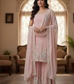 elegant pastel pink embroidered suit set