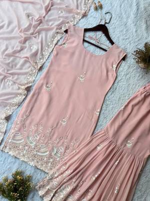 elegant pastel pink embroidered suit set 2
