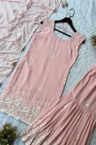 elegant pastel pink embroidered suit set