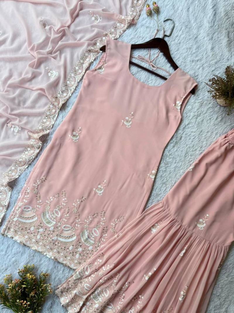 elegant pastel pink embroidered suit set