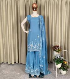 pastel blue embroidered suit set 