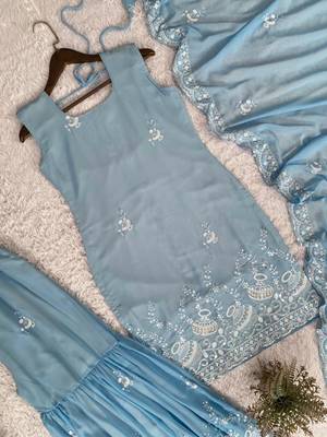 pastel blue embroidered suit set  3
