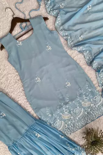 pastel blue embroidered suit set 