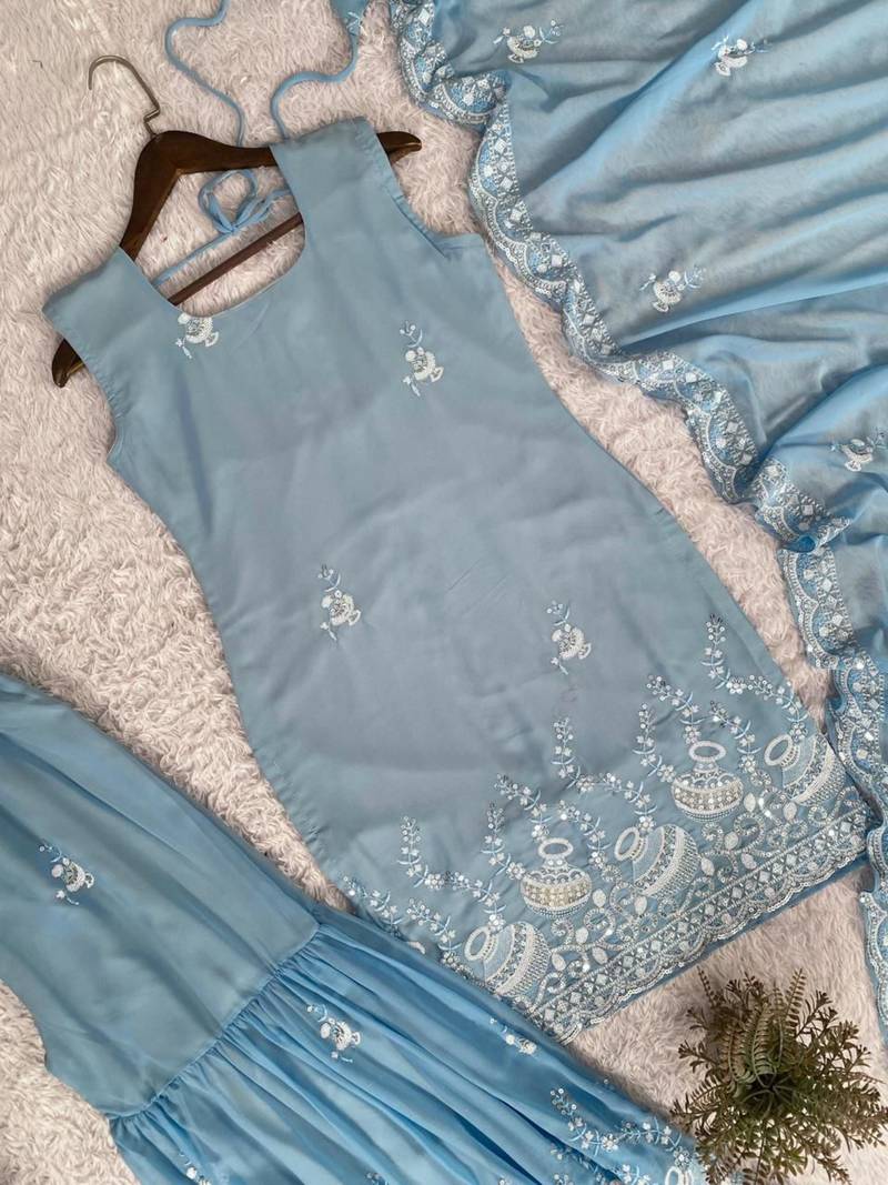 pastel blue embroidered suit set 