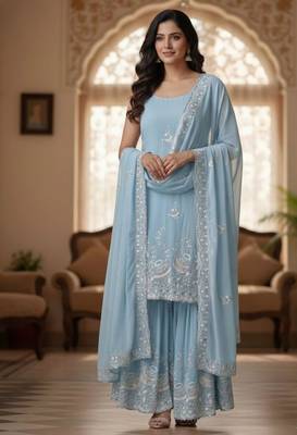pastel blue embroidered suit set  1