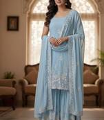 pastel blue embroidered suit set 