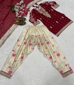 deep maroon heavily embroidered kurta set