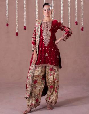 deep maroon heavily embroidered kurta set 2