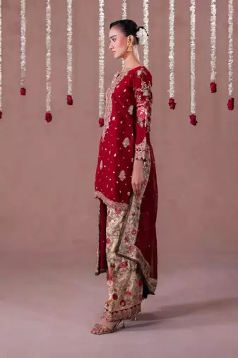 deep maroon heavily embroidered kurta set